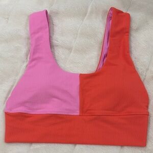Beach Riot Pink and Red Ribbed Colorblock Sports Bra